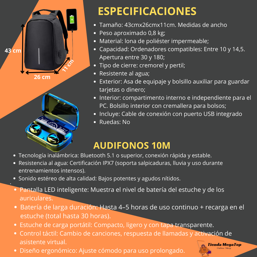 Super Combo de Seguridad y Estilo: Maletím original Antirrobo + Audifonos
