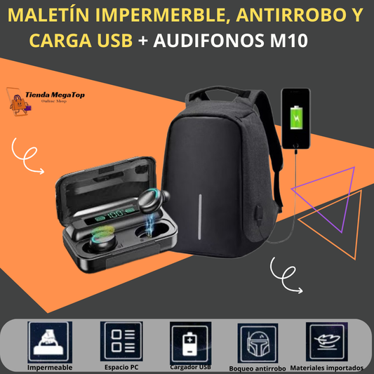 Super Combo  de Seguridad y Estilo: Maletím original Antirrobo  + Audifonos