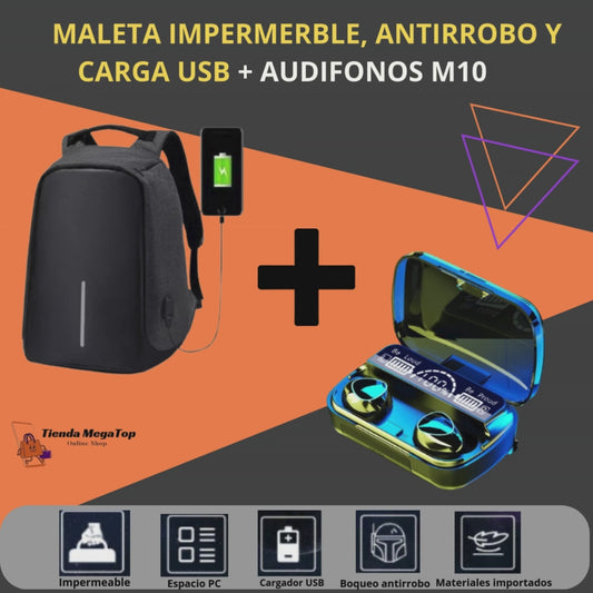Super Combo  de Seguridad y Estilo: Maleta original Antirrobo  + Audifonos